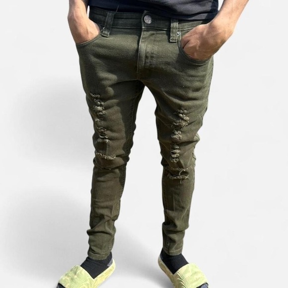 The Unbranded Brand Other - Copper Rivet Olive Green Distressed Skinny Jeans 29x32